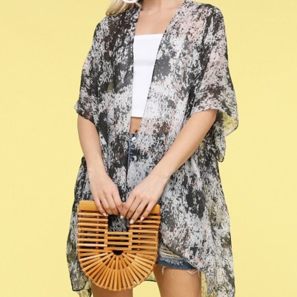 CLASSIC PAINT SPLATTER KIMONO W/ROSE GOLD DETAIL